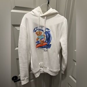 Ralph Lauren White Hoodie with Surfing Bear Graphic